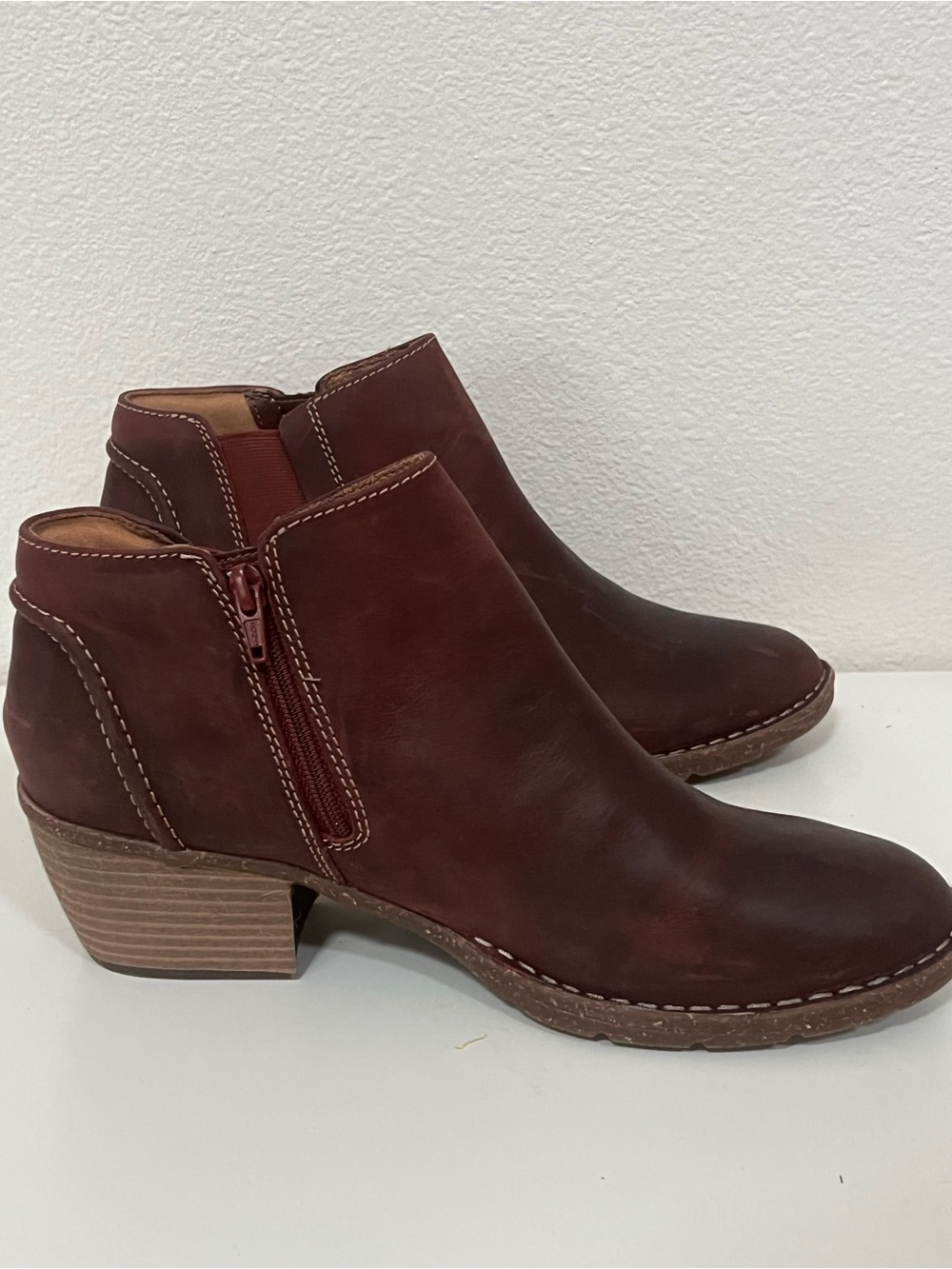 Clark’s Leather Ankle Booties in Brown - Women's Side-Zip Heels